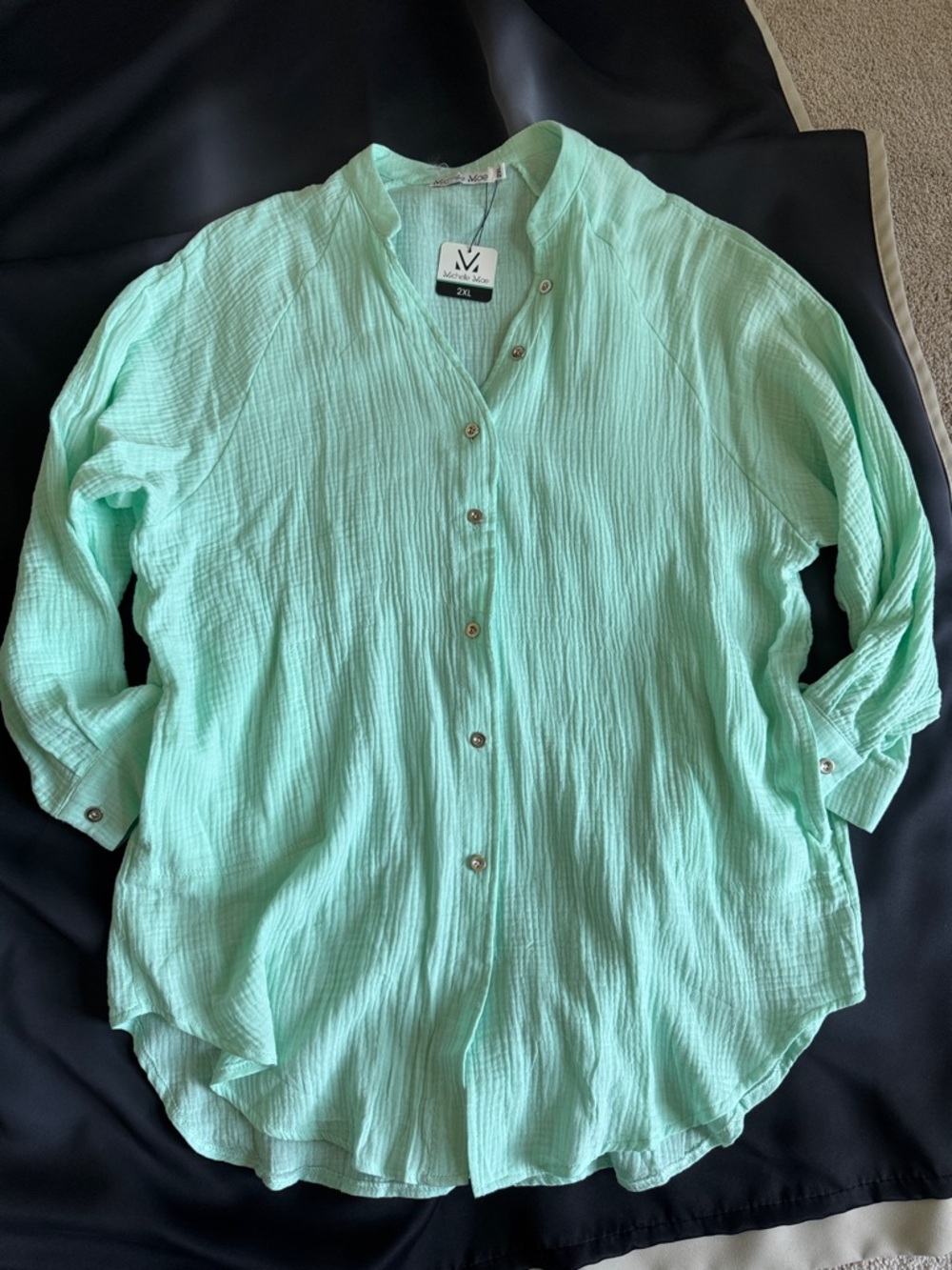 Michelle Mae Mint Green Button-Front Gauze Top